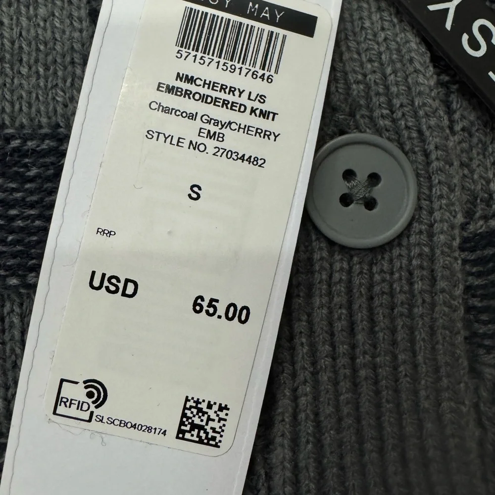 Women’s NWT‎ Noisy May Cardigan Size Small MSRP $65 Gray with Cherry Print